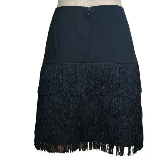 Ann Taylor Skirt Sz 14 Black Fringe Mini Flapper Gatsby Whimsigoth Cocktail NWT - Picture 2 of 7